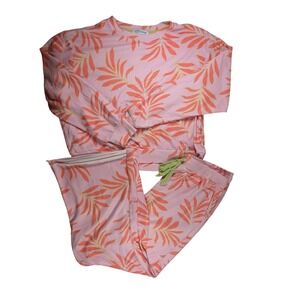P.J. Salvage Pajama Set Womens S Pink Tropical Palm Leaf Print Loungewear